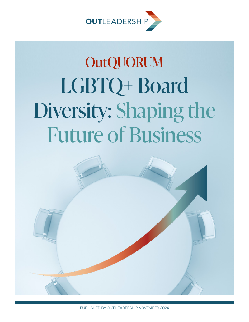 Cover of the OutQUORUM 2024 report, "LGBTQ+ Board Diversity: Shaping the Future of Business"